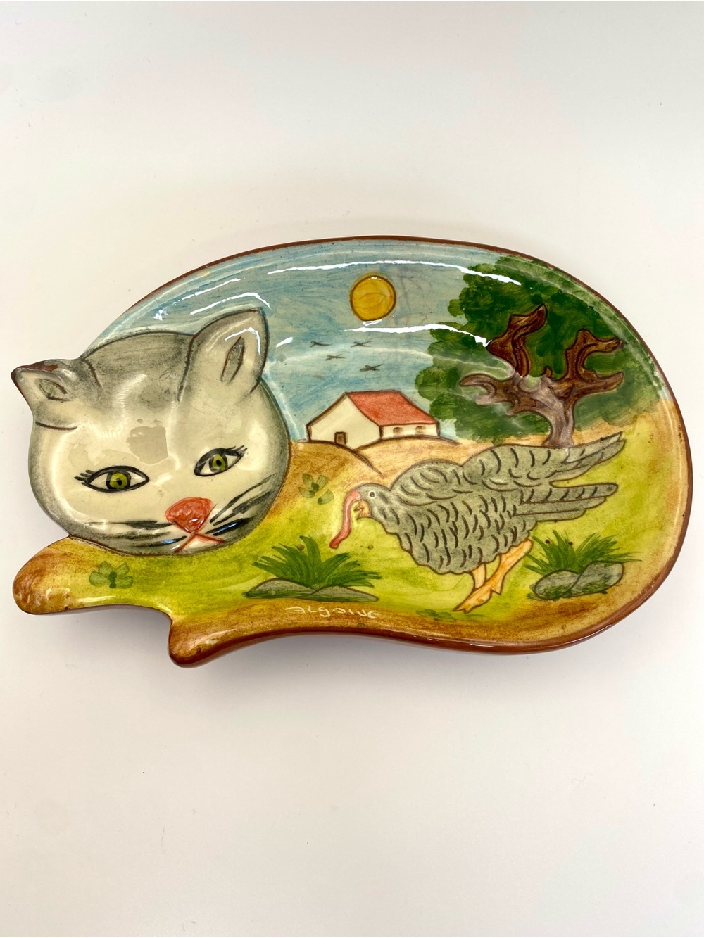Vintage 70s ceramic‎ cat shaped dish Portugal José Cartaxo handmade